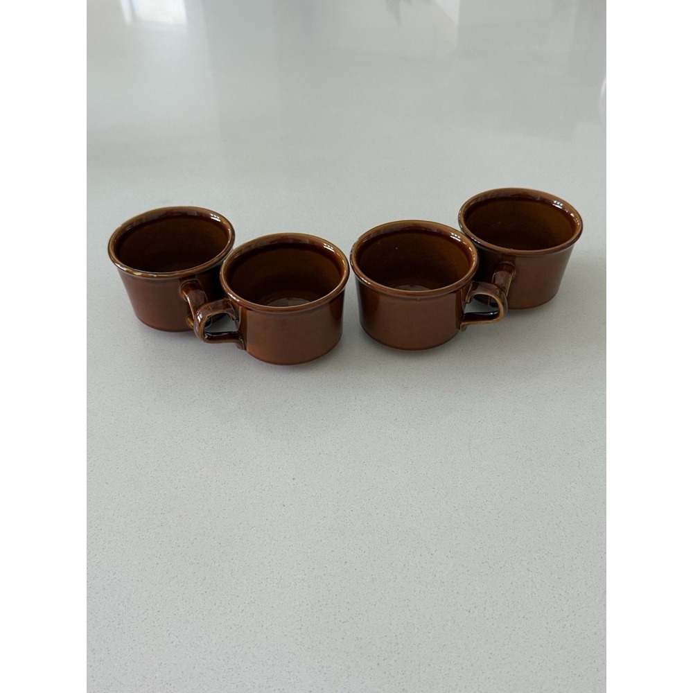 Vintage Taylor  USA Ceramic Coffee Mugs Brown Glaze 8oz. Set‎ Of 4